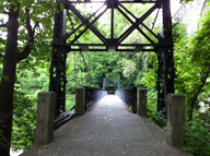 View across the entrance to an old bridge.